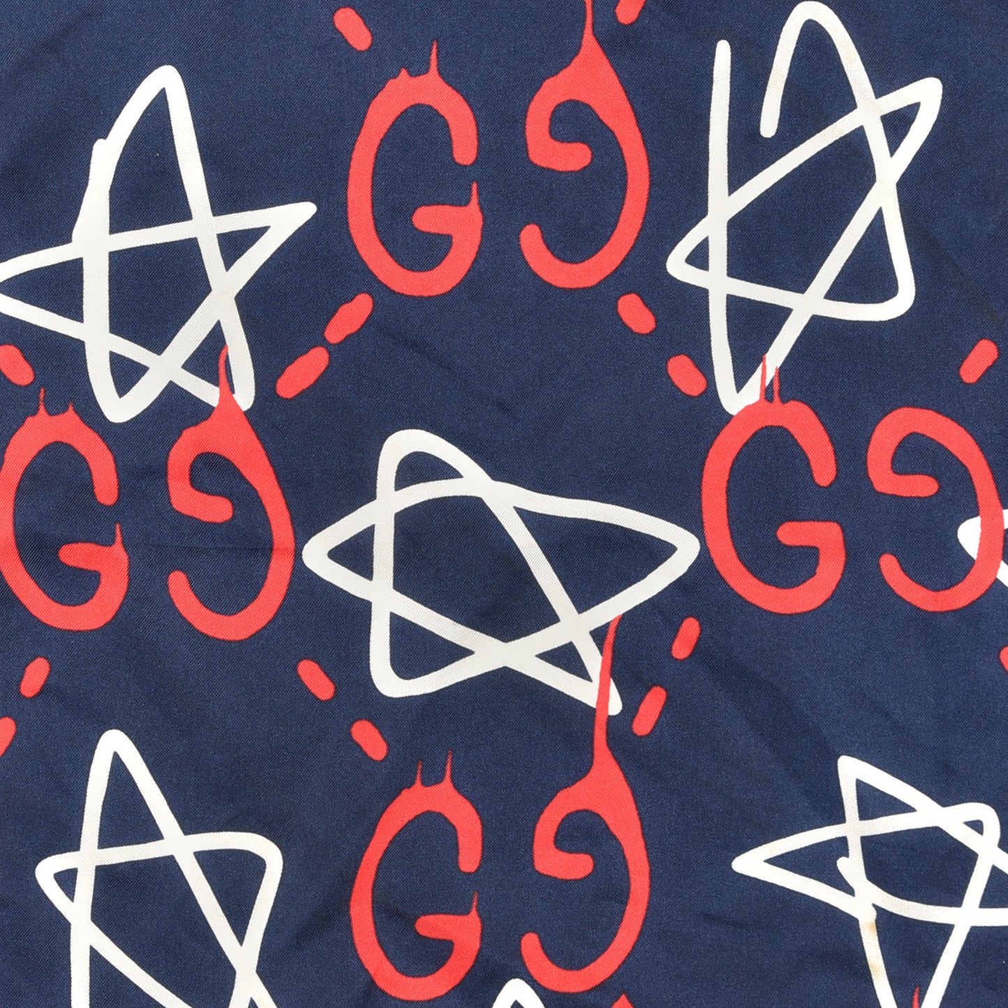 Silk GucciGhost Print Pocket Square Scarf Navy
