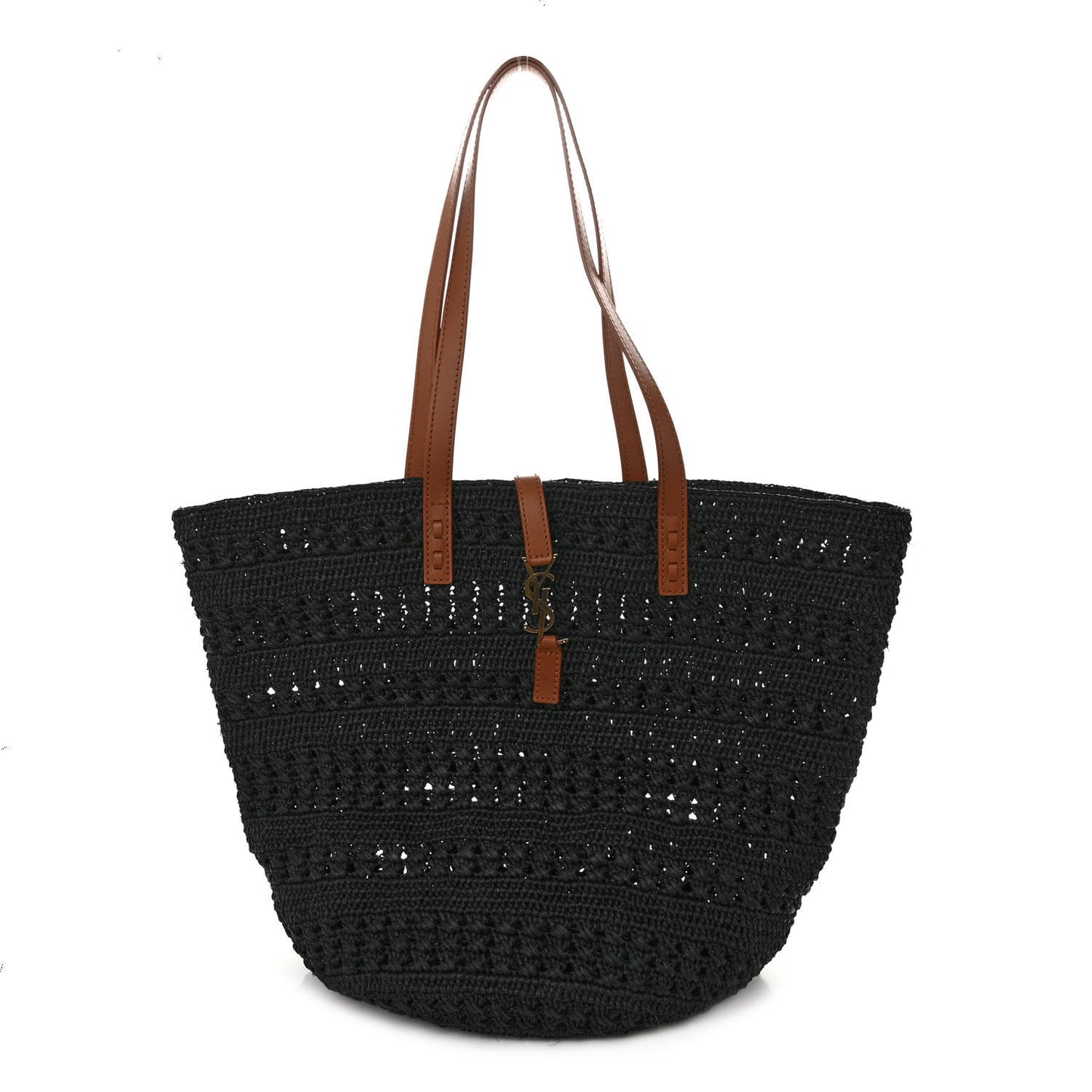 Raffia Calfskin Medium Panier Tote Black
