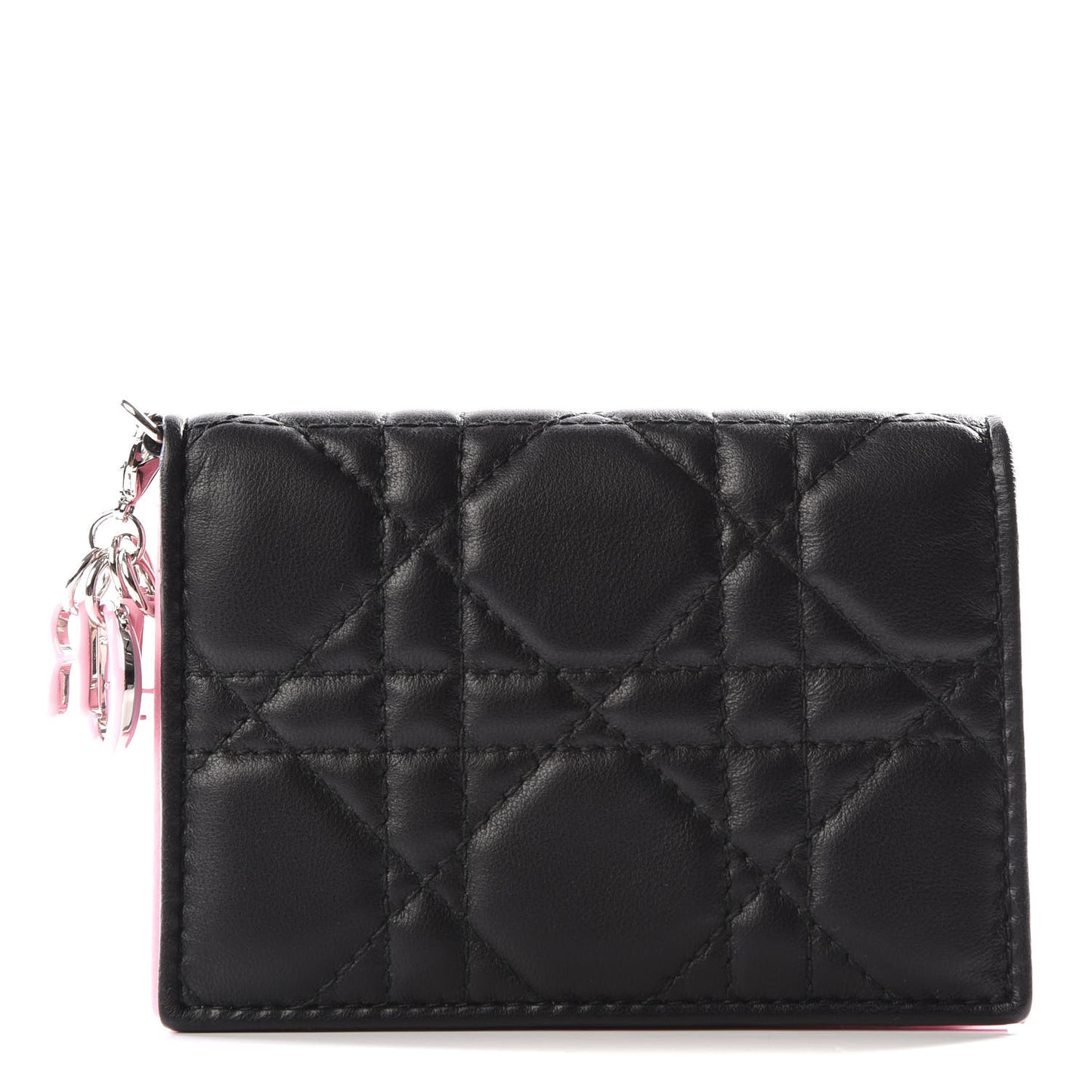 Lambskin Cannage Bi-Color Small Lady Dior Flap Card Holder Black Pink