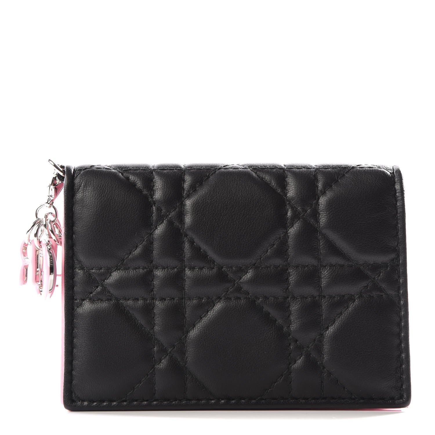 Christian Dior Lambskin Cannage Bi-Color Small Lady Dior Flap Card Holder Black Pink 1 of 9