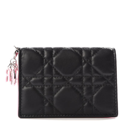 Christian Dior Lambskin Cannage Bi-Color Small Lady Dior Flap Card Holder Black Pink 1 of 9