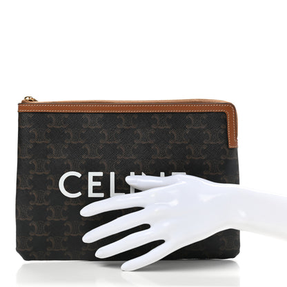 Celine Triomphe Canvas Lambskin Small Pouch Tan 2 of 7