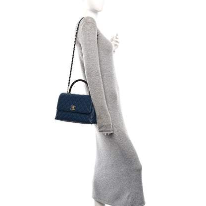 Chanel Caviar Lizard Embossed Quilted Small Coco Handle Flap Dark Blue 2 of 11