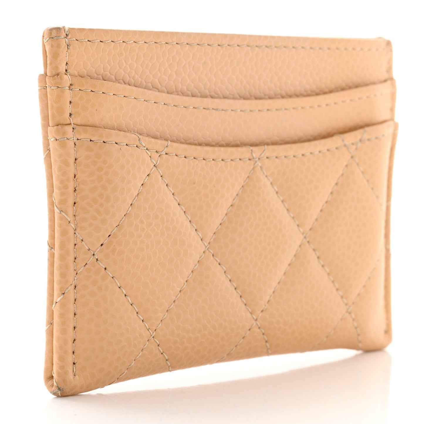 Caviar Quilted Card Holder Beige