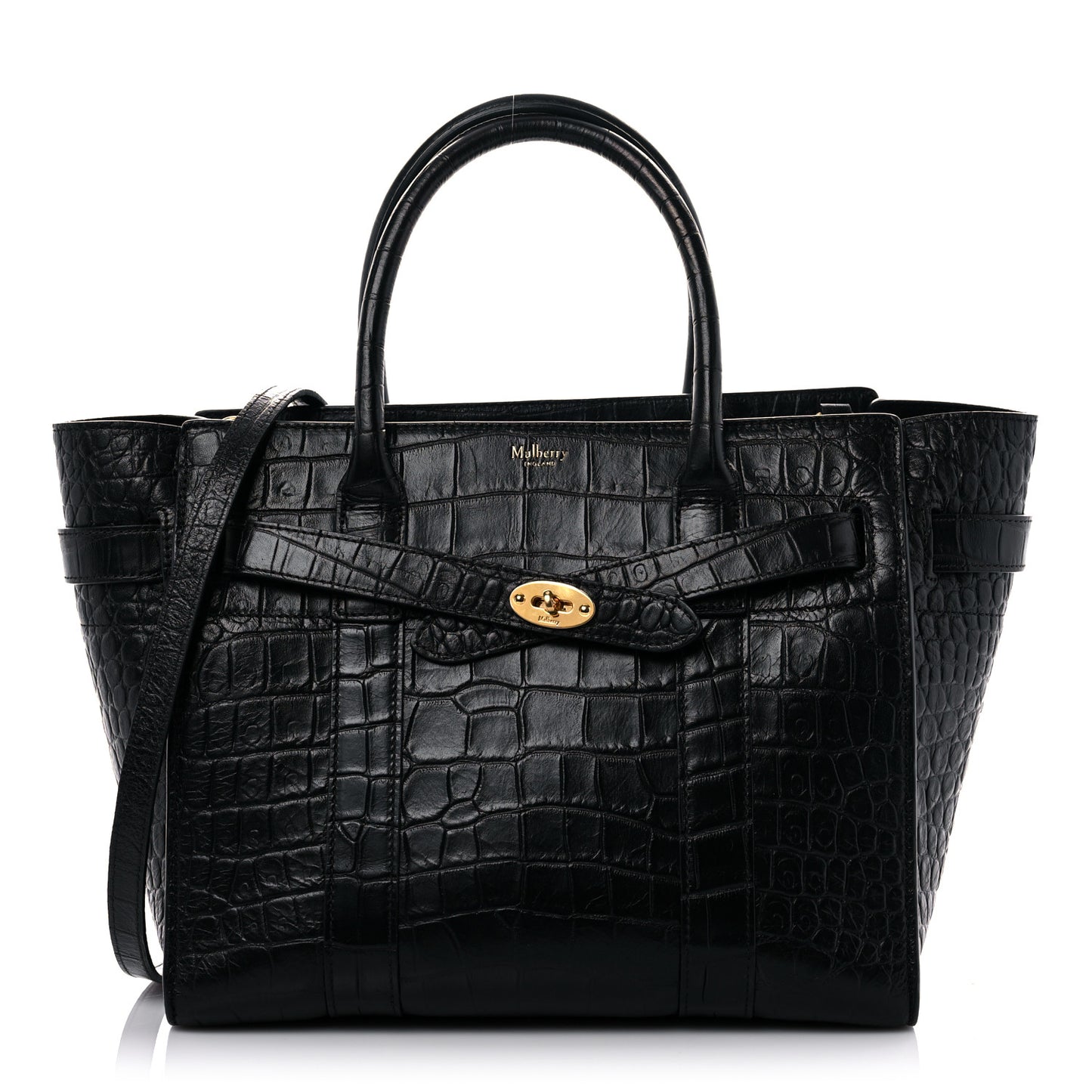 Crocodile Embossed Calfskin Small Zipped Bayswater Black