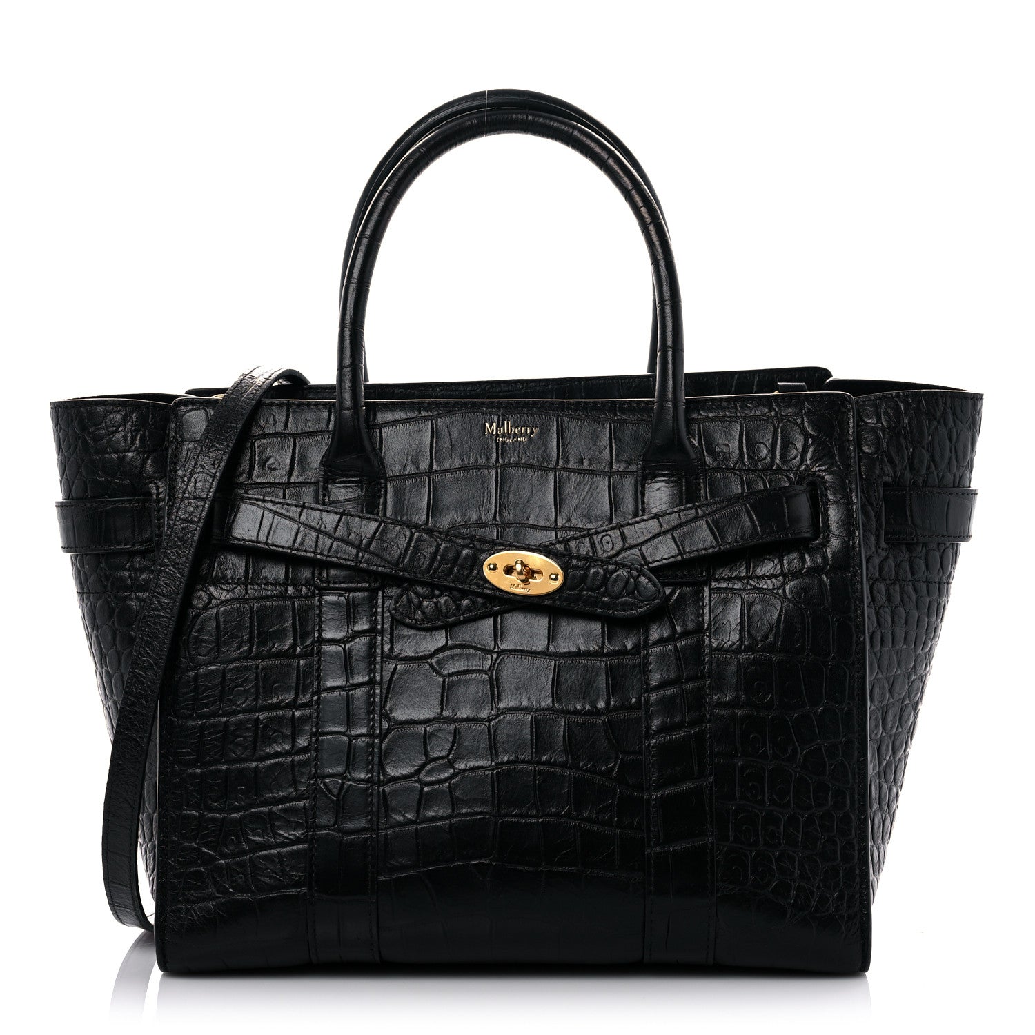 Mulberry Crocodile Embossed Calfskin Small Zipped Bayswater Black 1 of 12