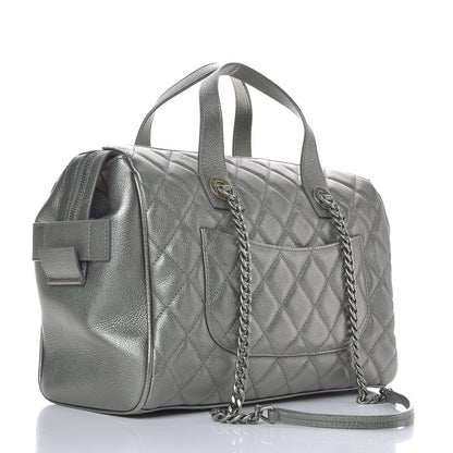 Chanel Metallic Grained Calfskin Quilted Large Casual Pocket Bowling Bag Silver 4 of 8