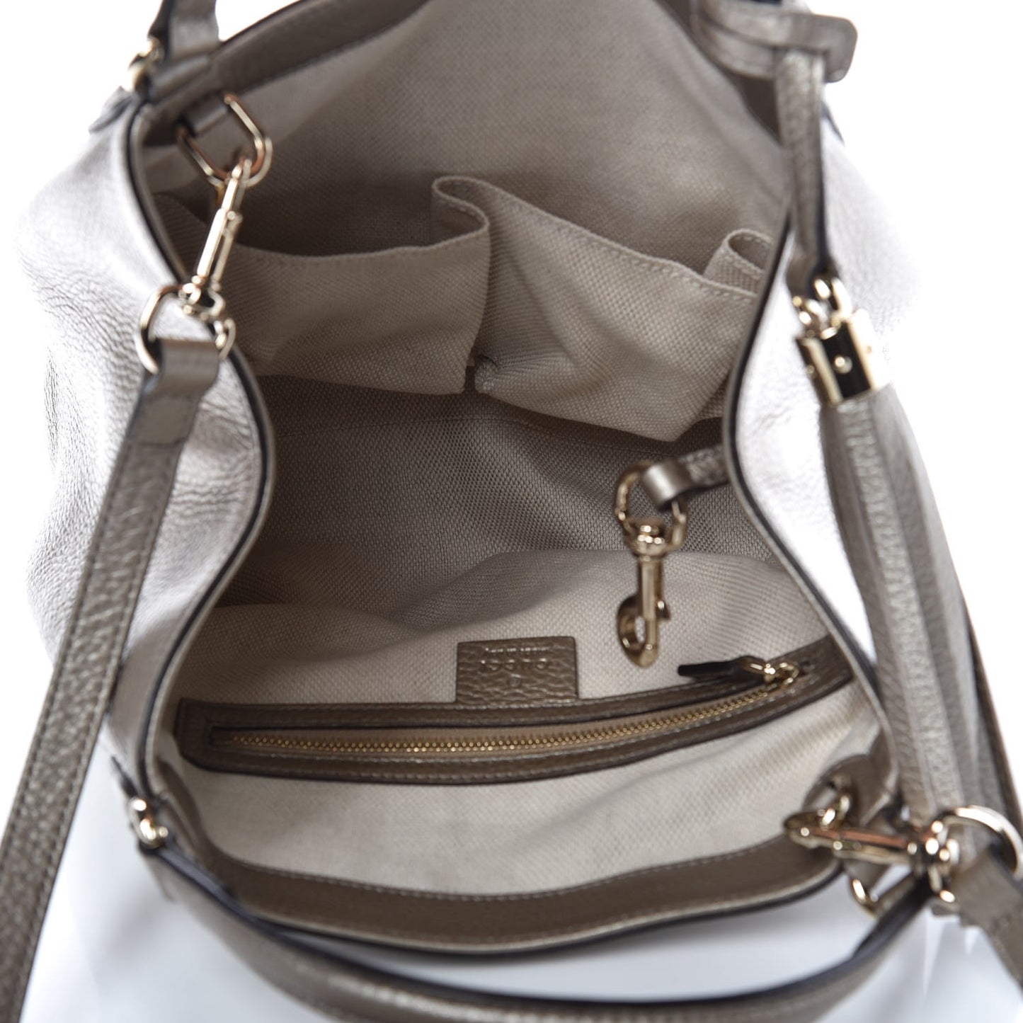 Metallic Pebbled Calfskin Small Soho Shoulder Bag Golden Beige