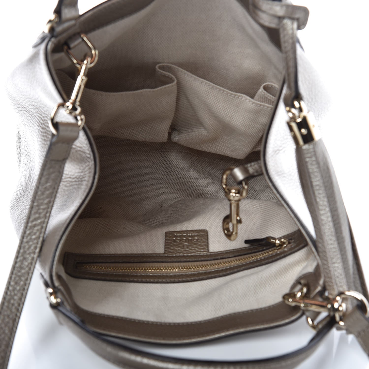 Gucci Metallic Pebbled Calfskin Small Soho Shoulder Bag Golden Beige 5 of 9