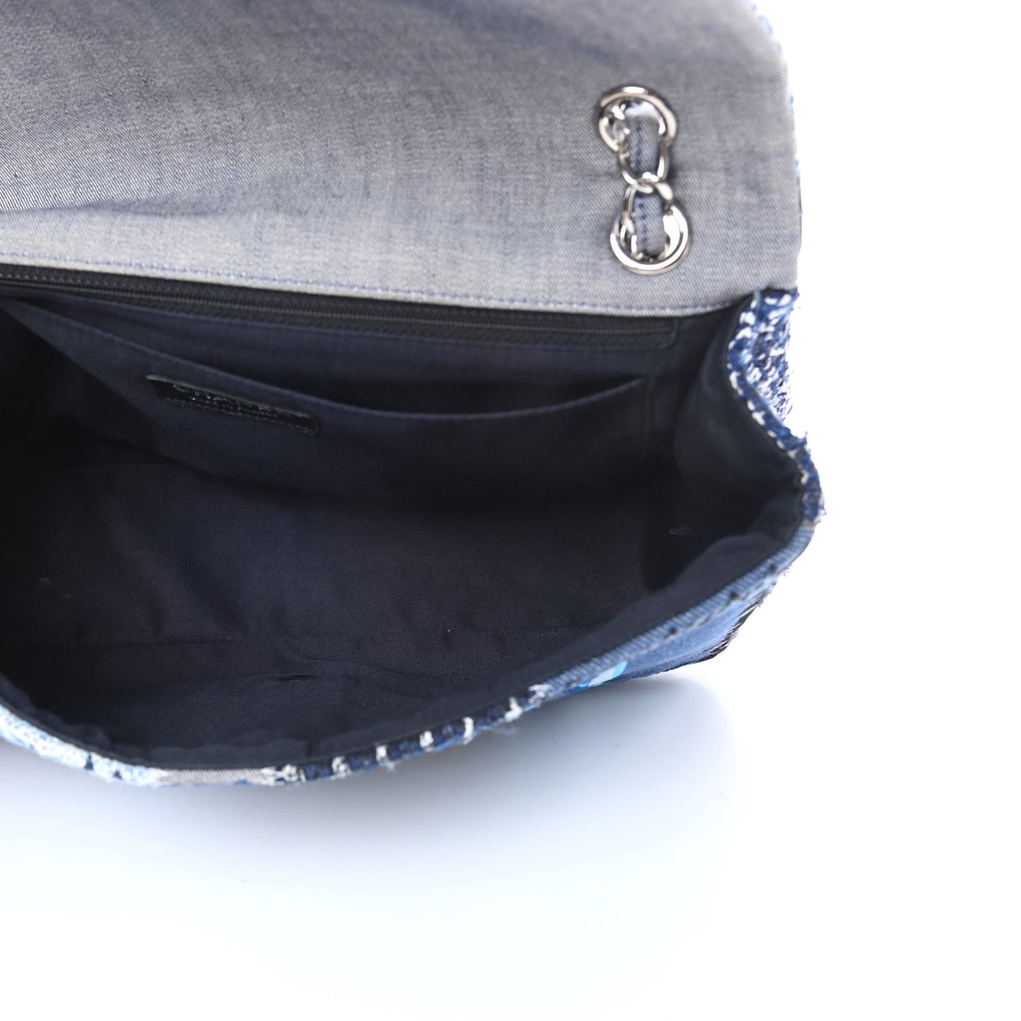 Denim Tweed Patchwork Jumbo Single Flap Blue