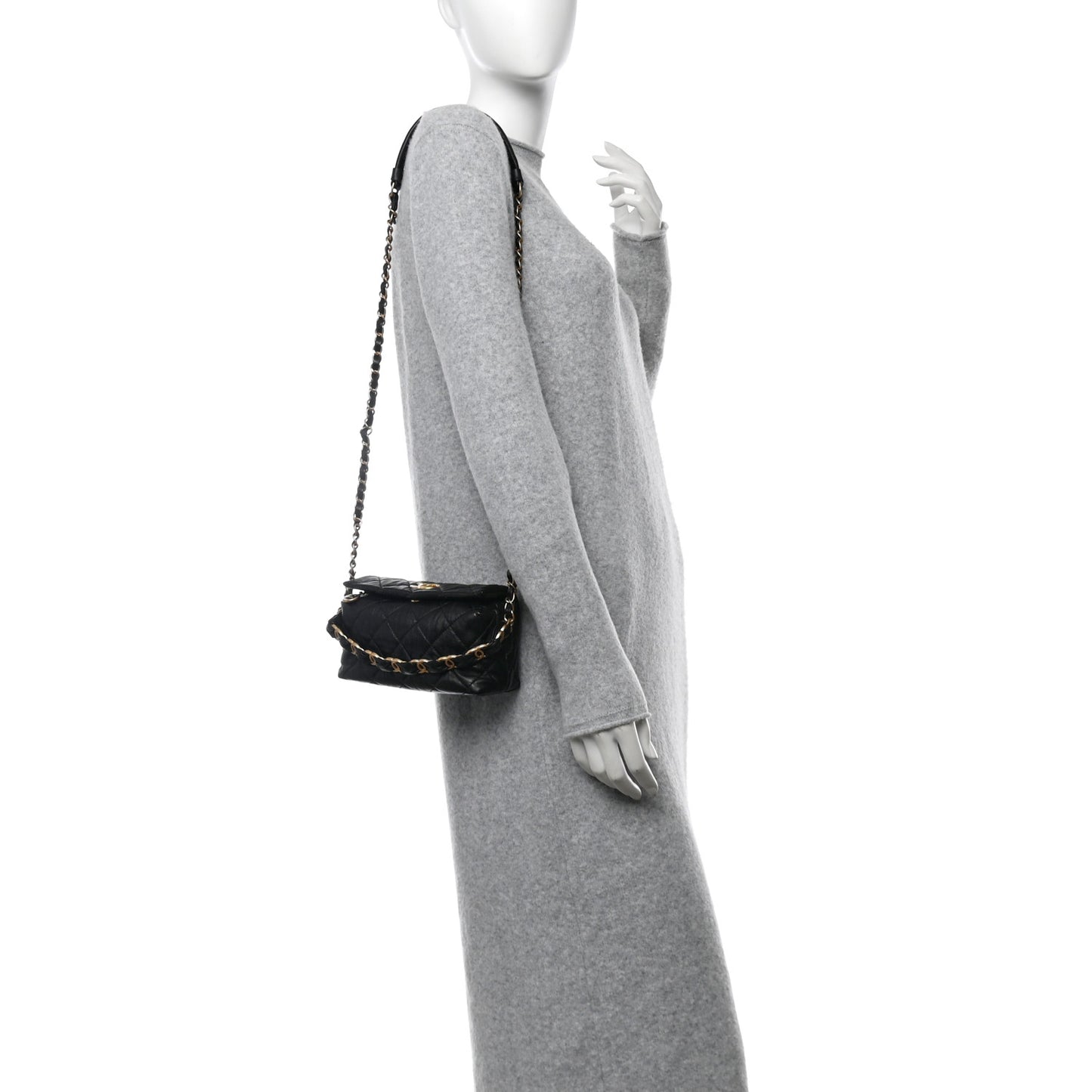 Crumpled Lambskin Quilted Small CC Links Shoulder Bag Black