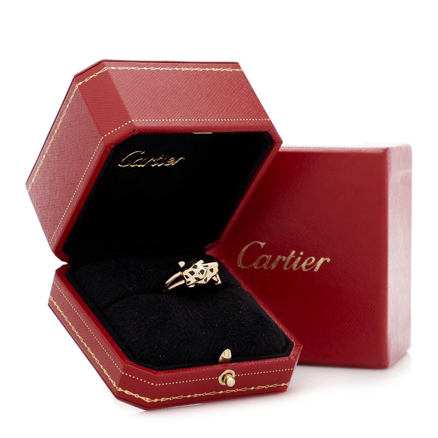 18K Yellow Gold Diamond Tsavorite Garnet Black Onyx Panthere de Cartier Ring 58 8.25