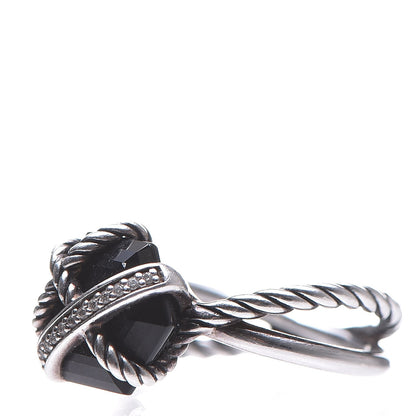 David Yurman Sterling Silver Diamond Black Onyx 10mm Cable Wrap Ring 54.5 7 3 of 5