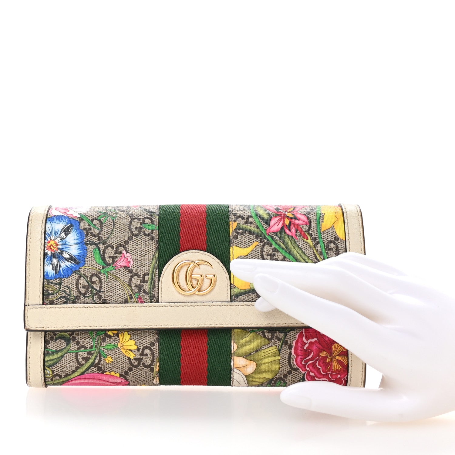 Gucci GG Supreme Monogram Flora Web Ophidia Continental Wallet White 2 of 9