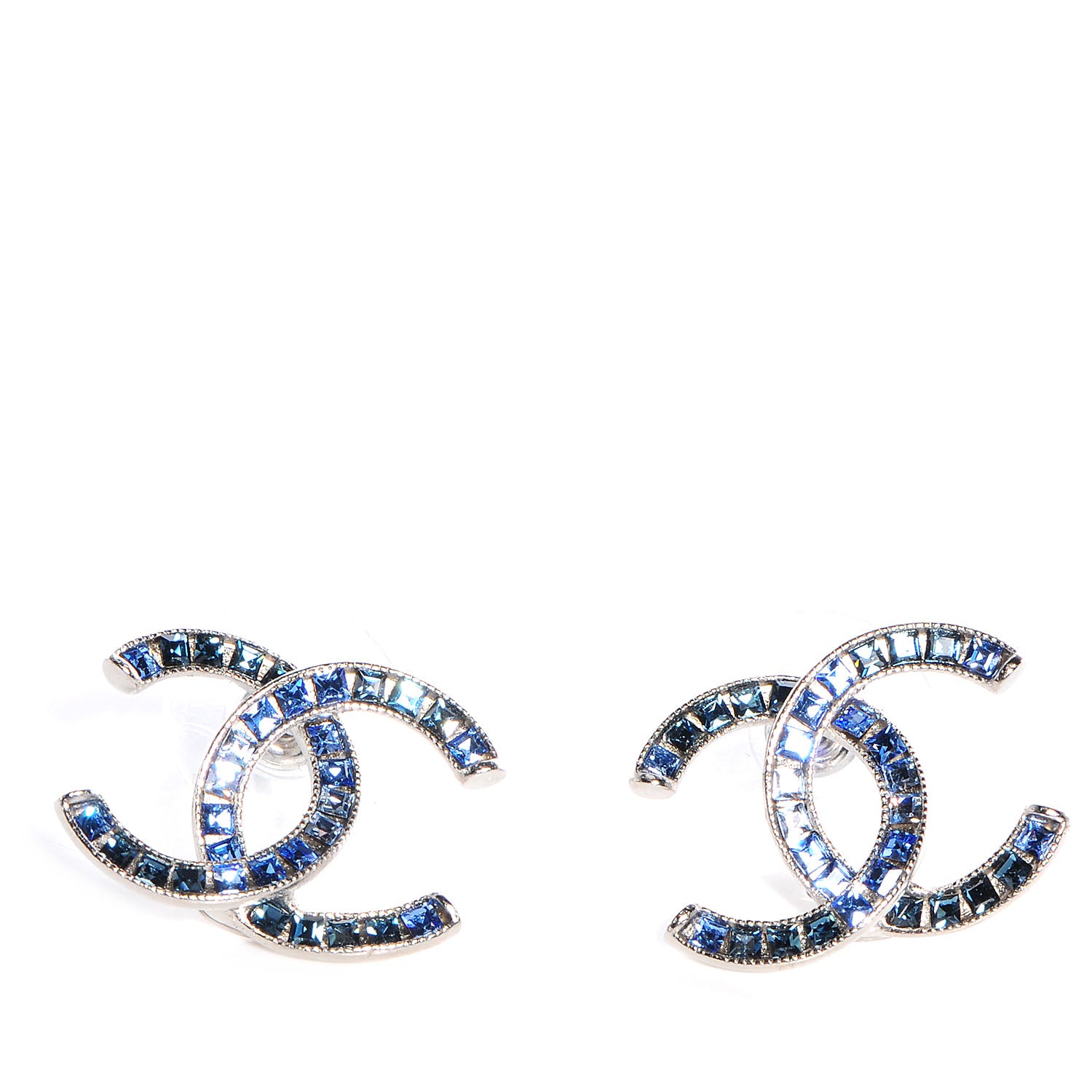 Chanel Baguette Crystal CC Earrings Blue 1 of 5