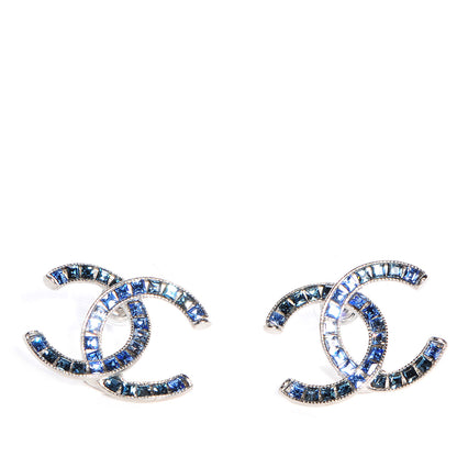 Chanel Baguette Crystal CC Earrings Blue 1 of 5
