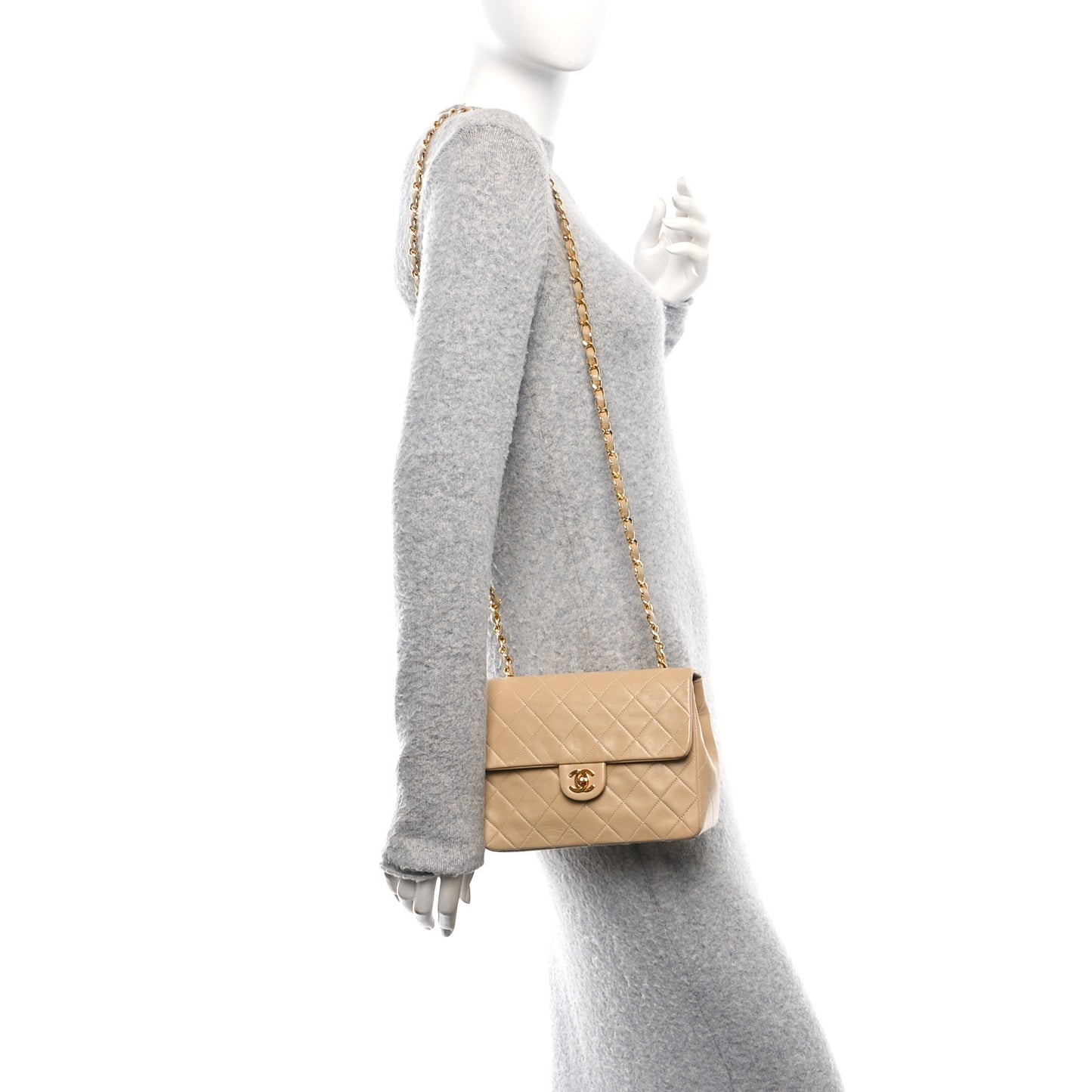 Lambskin Quilted Mini Square Flap Beige