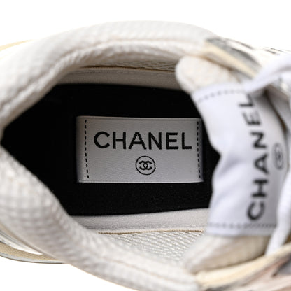 Chanel Fabric Laminated Calfskin Stretch CC Womens Sneakers 38 White Silver 7 of 9