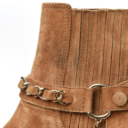 Chanel Suede Chain CC Short Boots 37.5 Light Brown 8 of 9