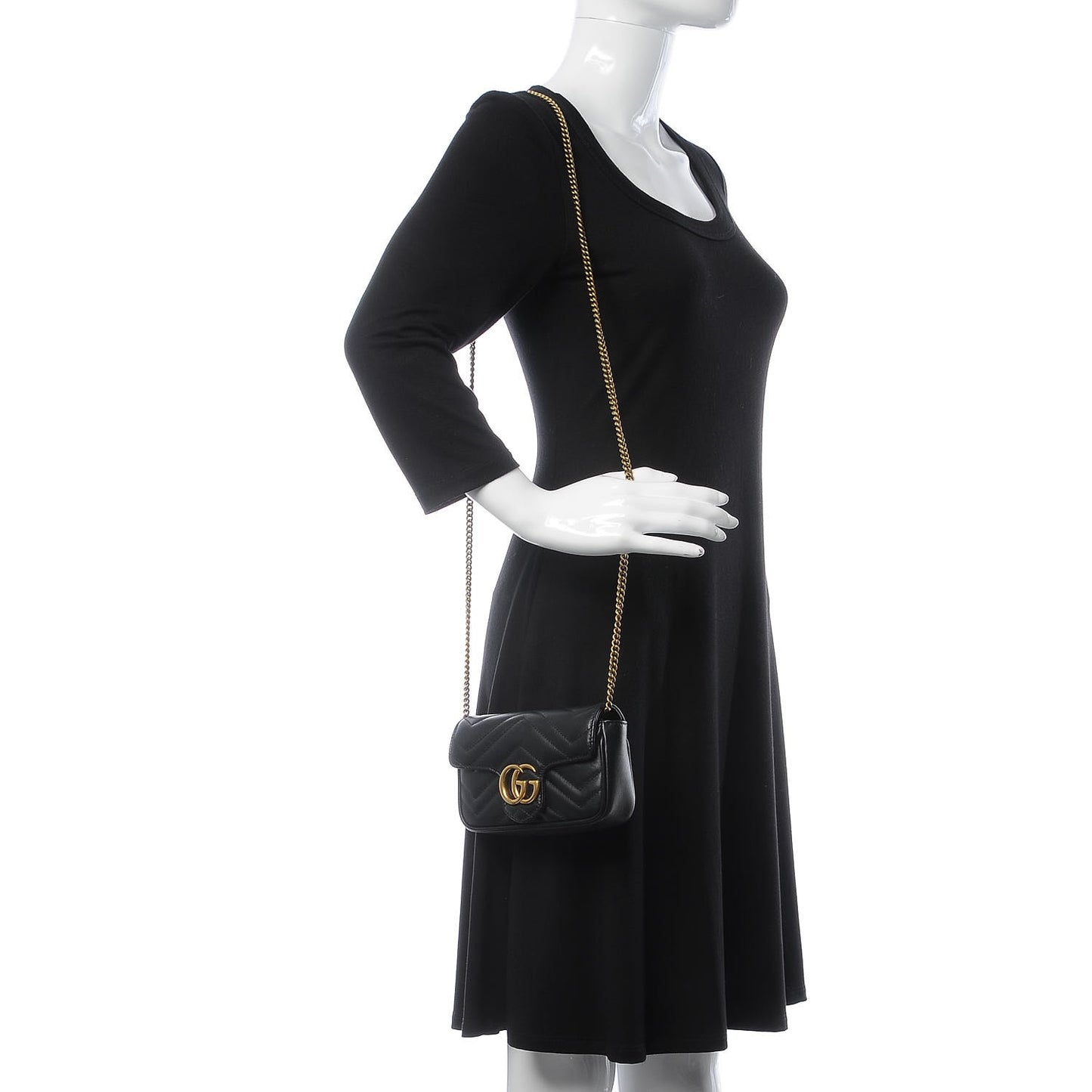 Calfskin Matelasse Super Mini GG Marmont Shoulder Bag Black