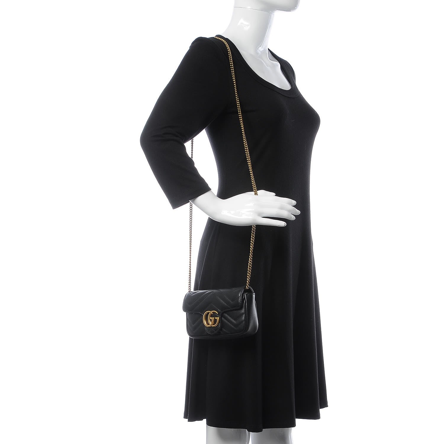 Gucci Calfskin Matelasse Super Mini GG Marmont Shoulder Bag Black 2 of 13