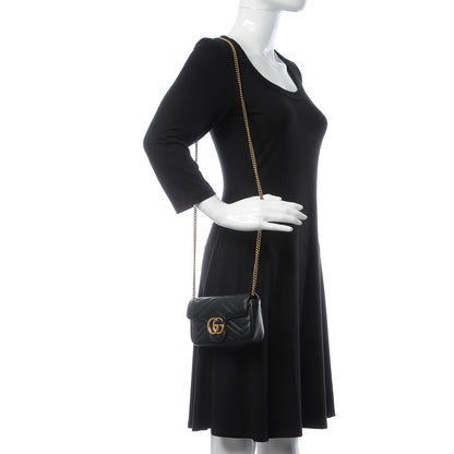 Gucci Calfskin Matelasse Super Mini GG Marmont Shoulder Bag Black 2 of 13