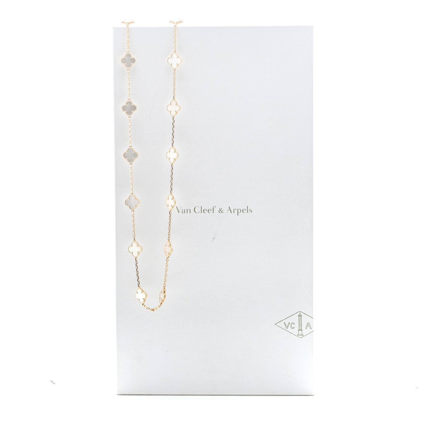 18K Yellow Gold Mother of Pearl 20 Motifs Vintage Alhambra Necklace