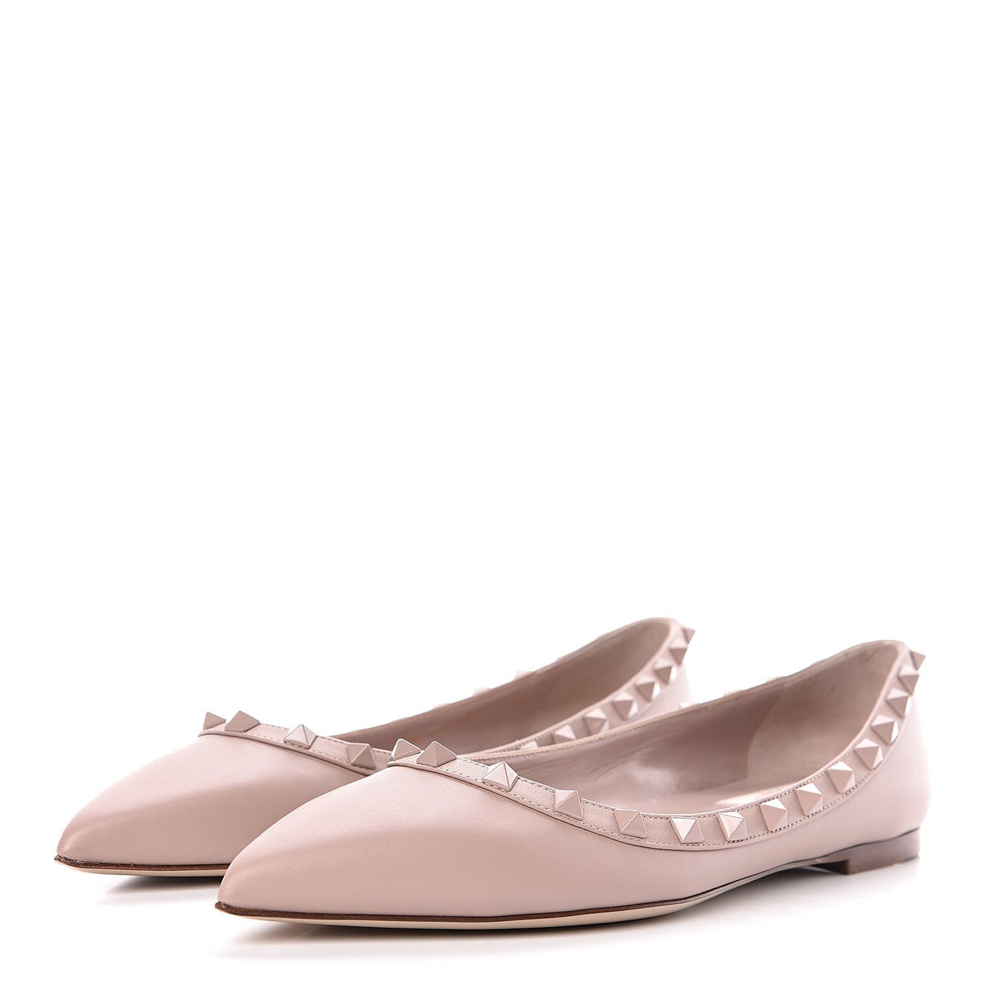 Calfskin Lacquered Monochrome Rockstud Ballerina Flats 38 Poudre