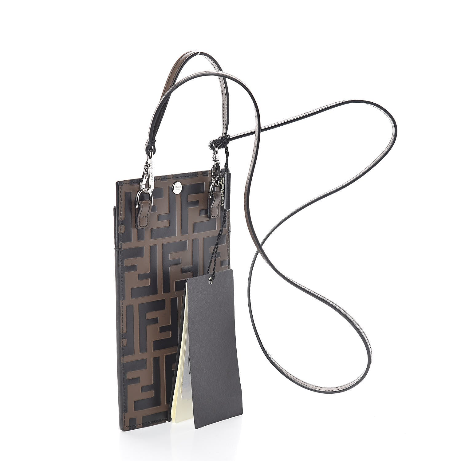 Fendi Calfskin FF 1974 Embossed X Lanyard Case Maya Black 3 of 6