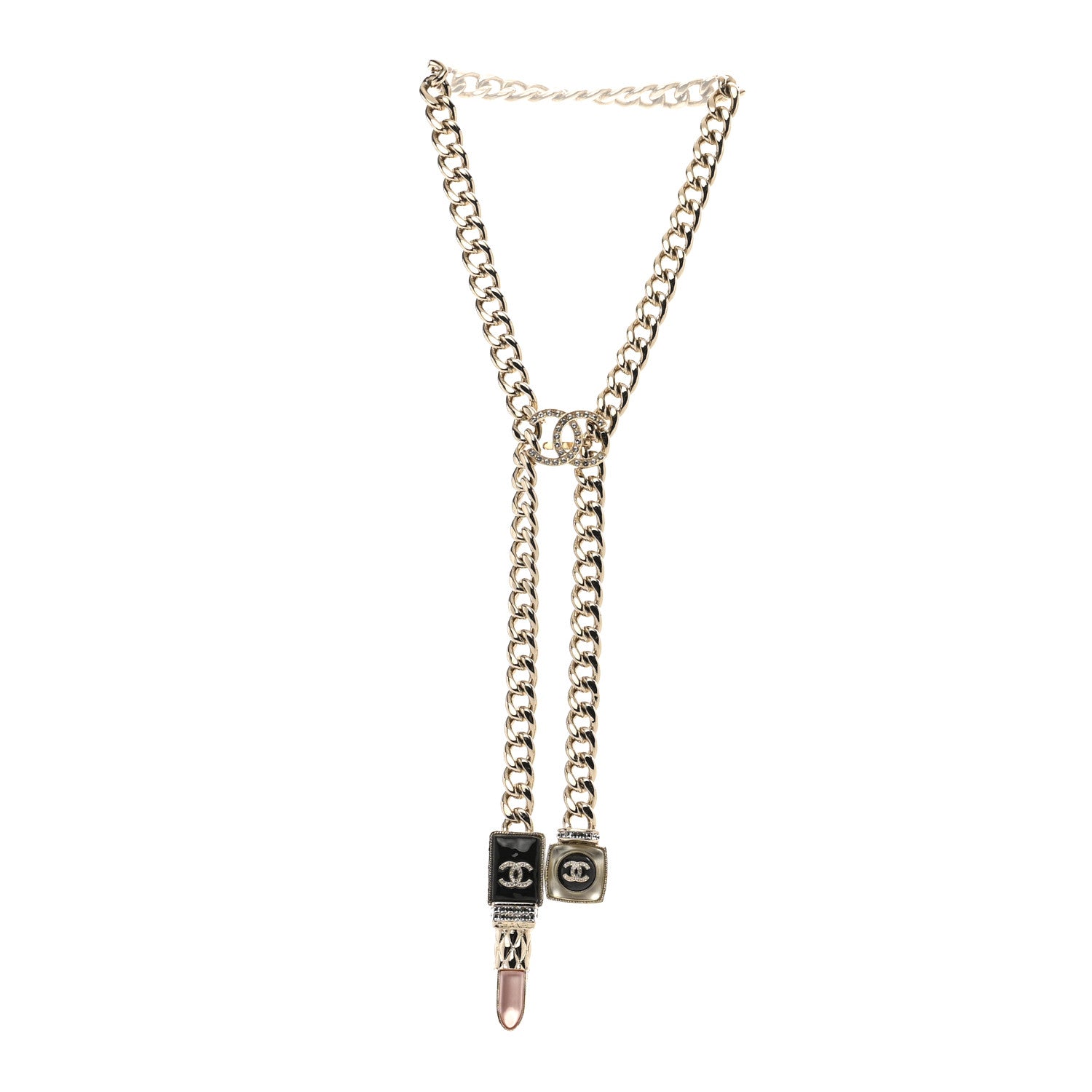 Chanel Metal Strass Pearl Lipstick Necklace Pink Gold 3 of 7