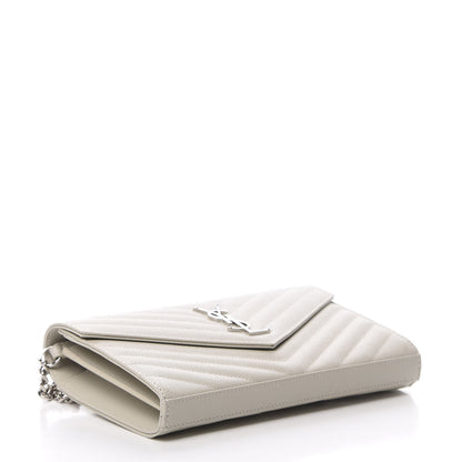 Saint Laurent Grain De Poudre Matelasse Chevron Monogram Chain Wallet Icy White 4 of 11