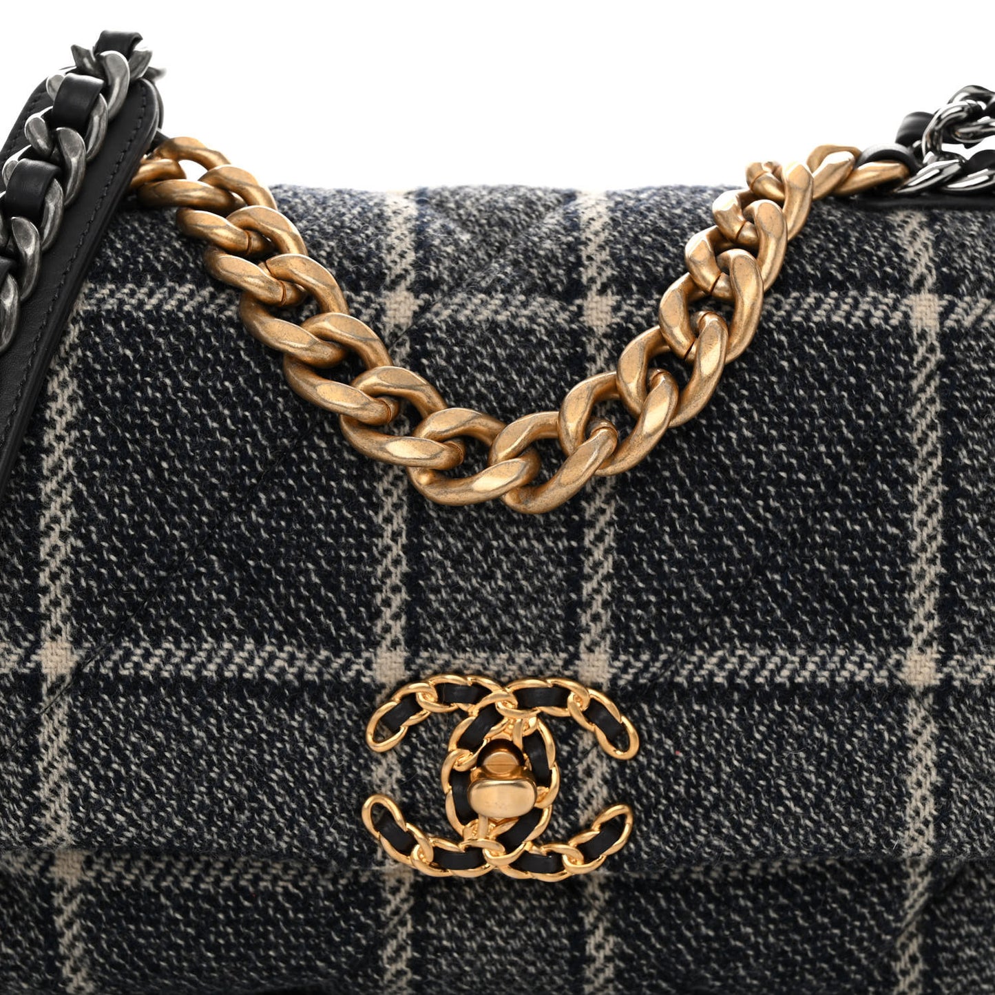 Tweed Quilted Medium Chanel 19 Flap Grey Navy