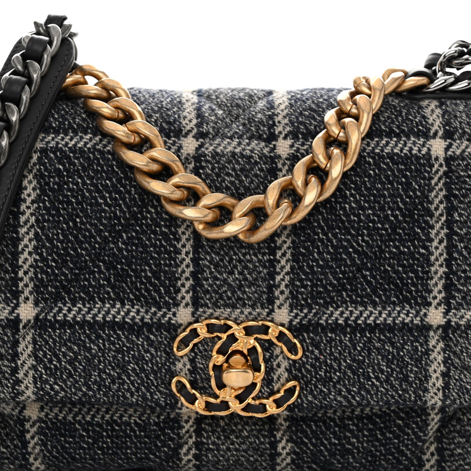 Chanel Tweed Quilted Medium Chanel 19 Flap Grey Navy 8 of 10