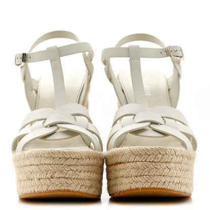 Saint Laurent Calfskin Tribute 95 Platform Espadrille Wedge Sandals 39 Porcellana 4 of 15