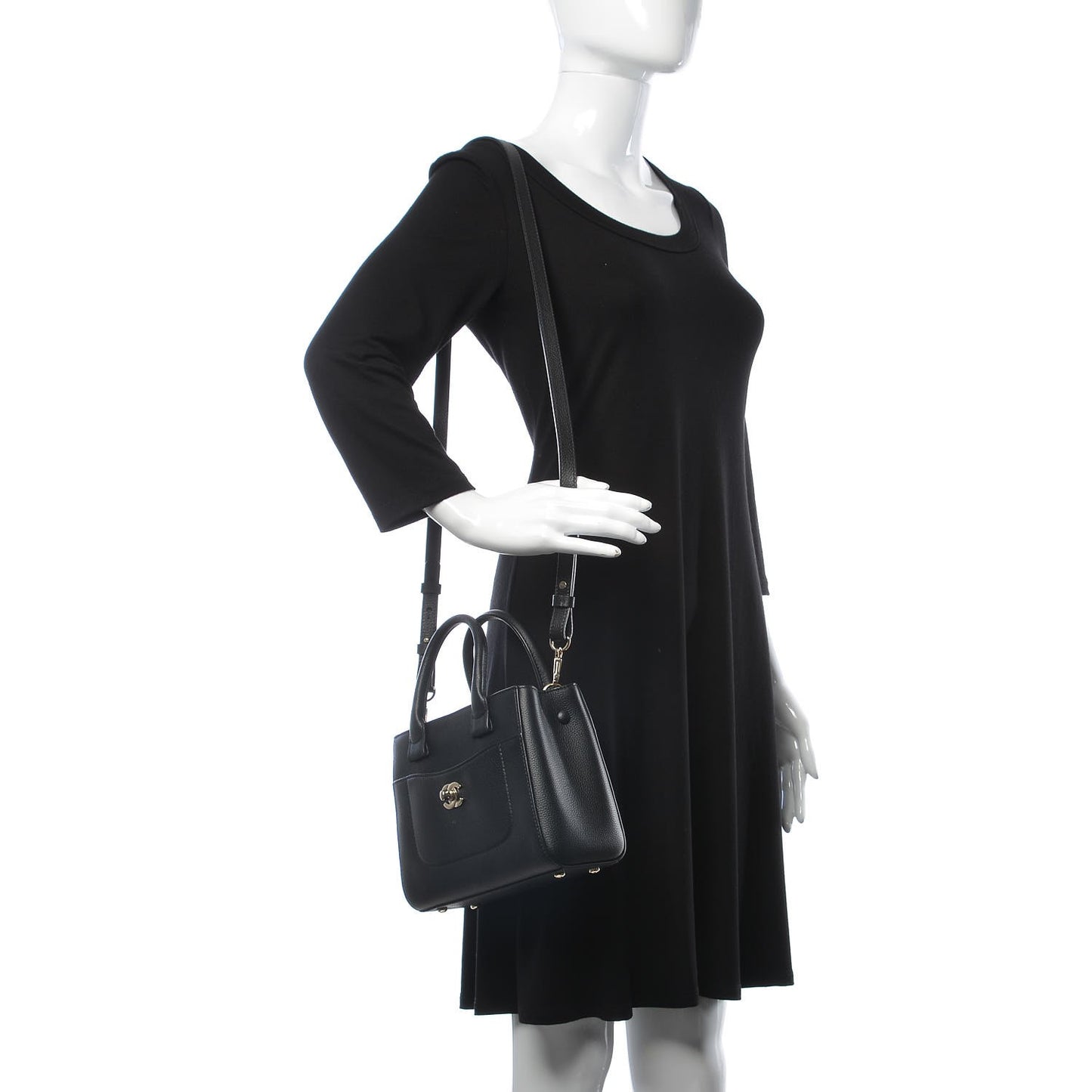 Grained Calfskin Mini Neo Executive Shopper Tote Black