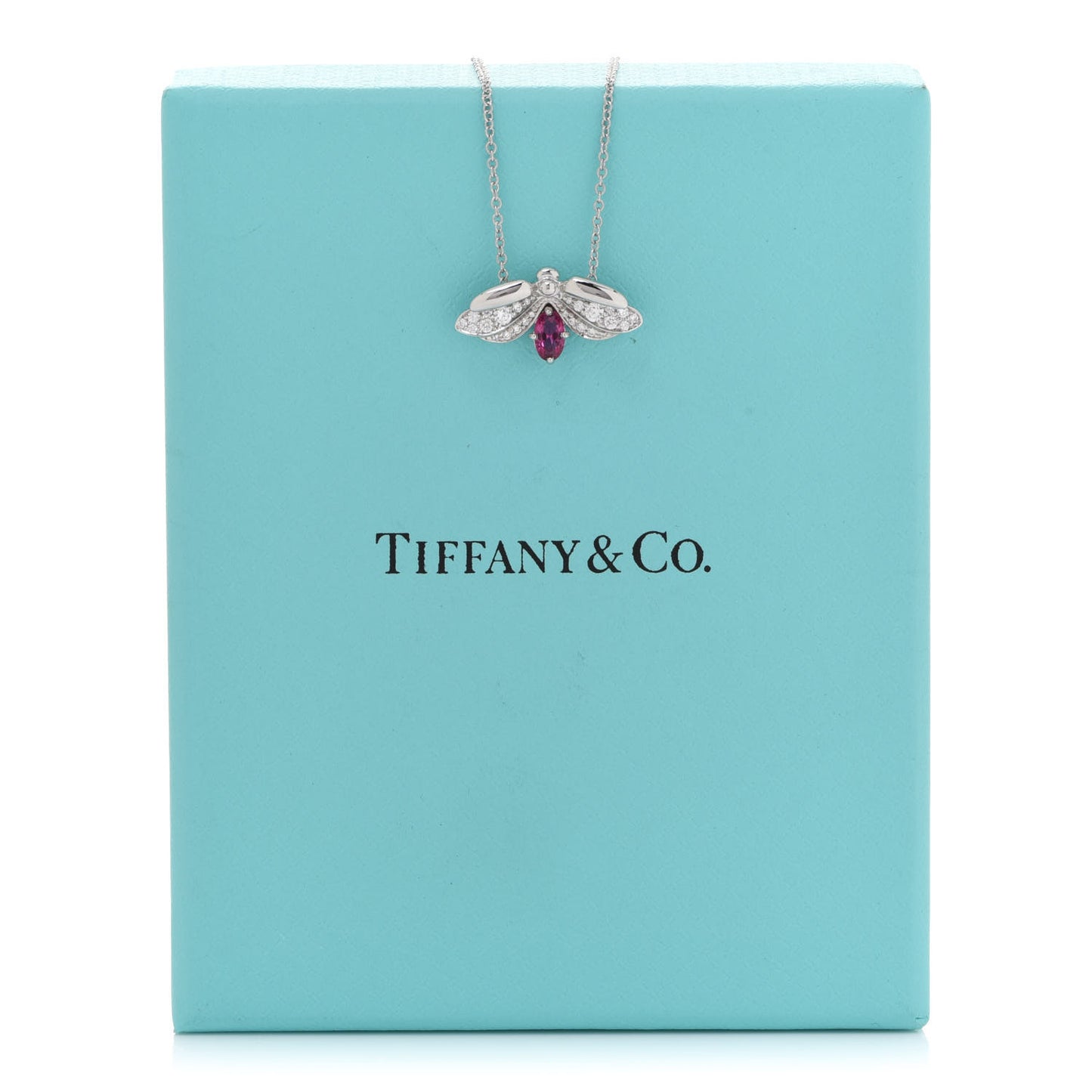 Platinum Diamond Pink Tourmaline Paper Flowers Firefly Pendant Necklace