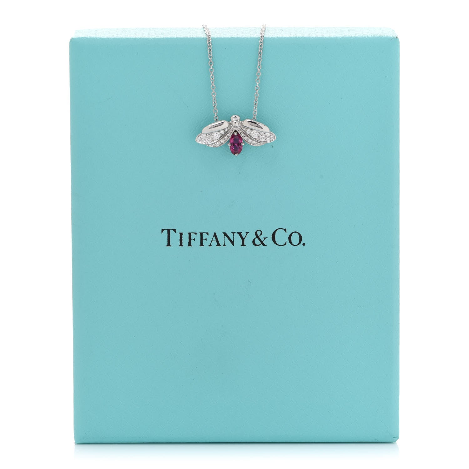 Tiffany Platinum Diamond Pink Tourmaline Paper Flowers Firefly Pendant Necklace 7 of 7