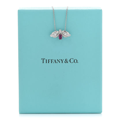 Tiffany Platinum Diamond Pink Tourmaline Paper Flowers Firefly Pendant Necklace 7 of 7