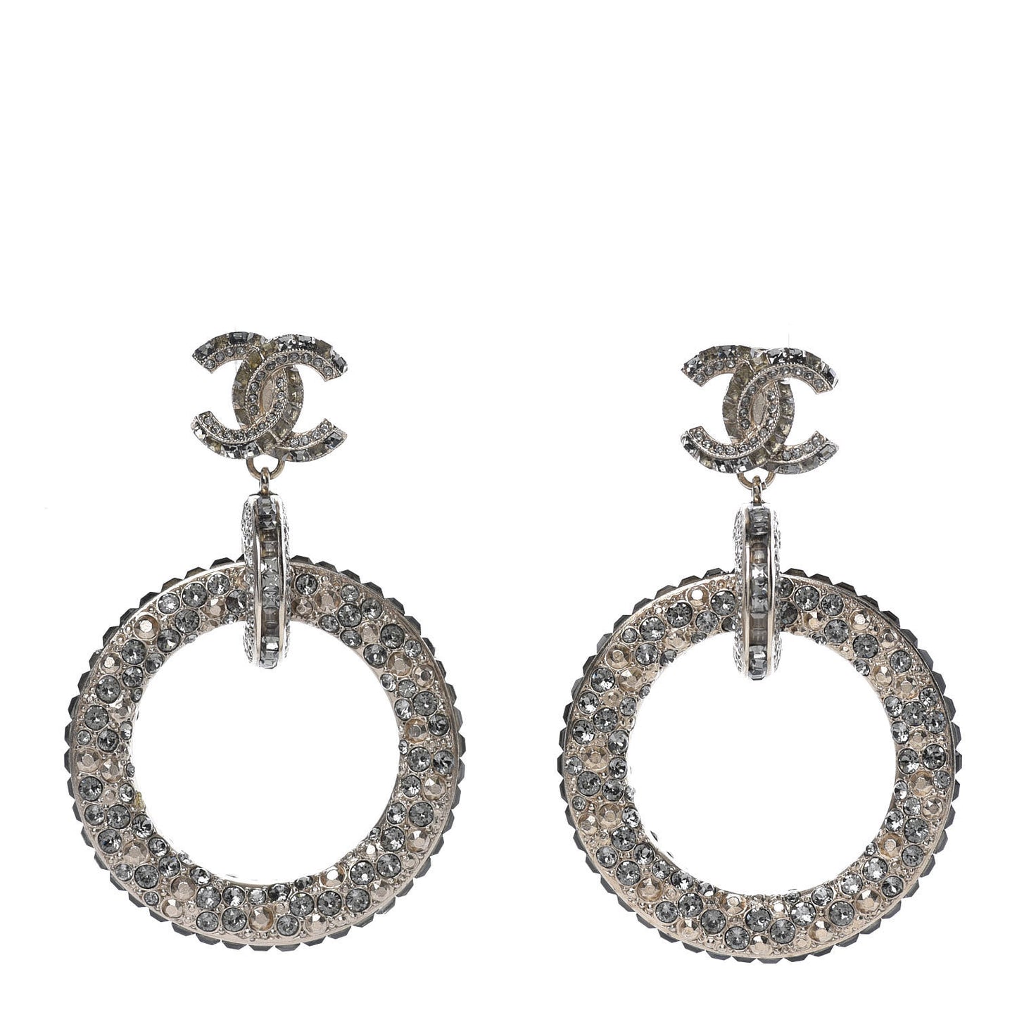 Crystal CC Hoop Drop Earrings Light Gold