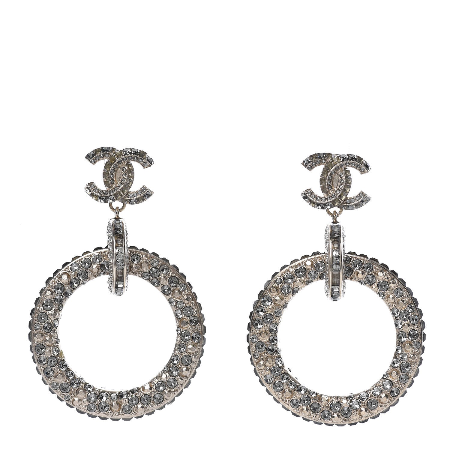 Chanel Crystal CC Hoop Drop Earrings Light Gold 1 of 4