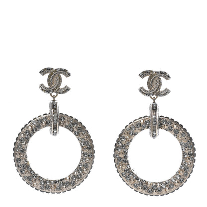 Chanel Crystal CC Hoop Drop Earrings Light Gold 1 of 4
