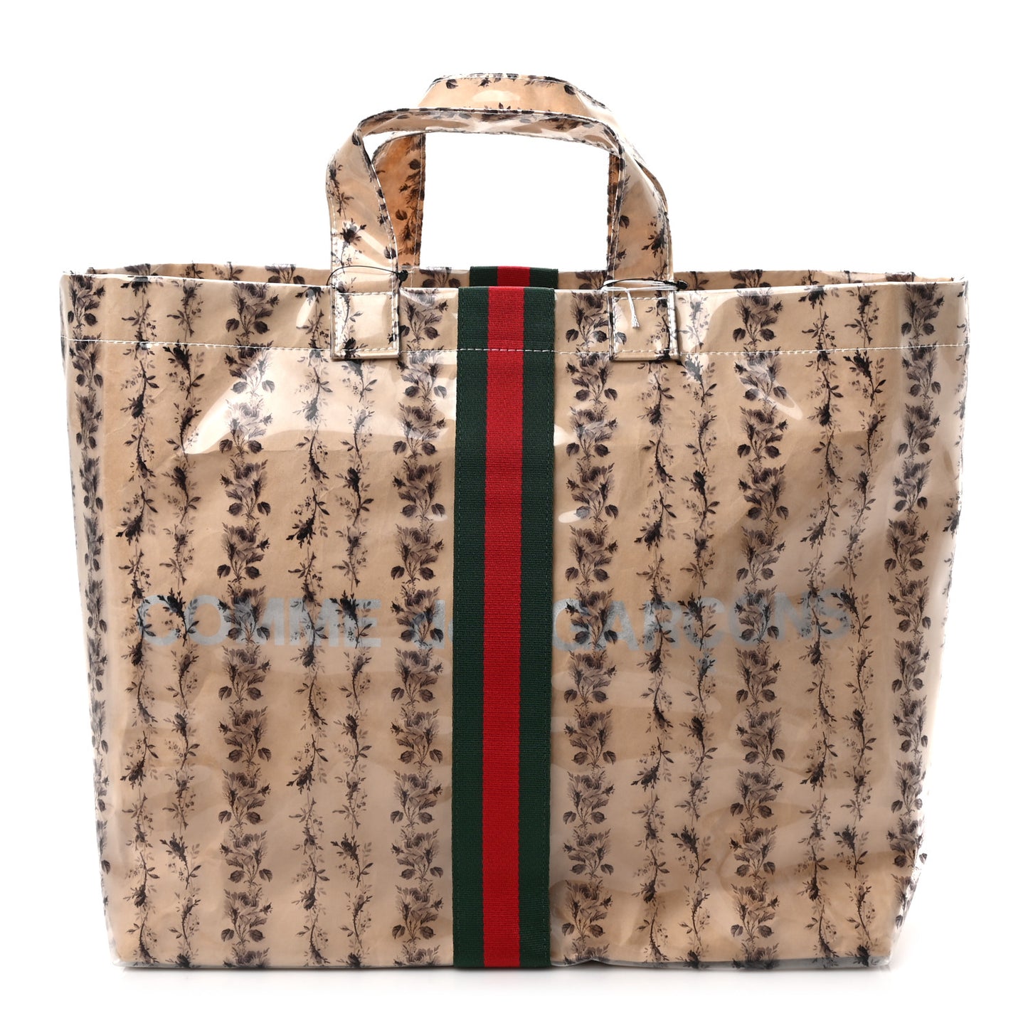 X COME DE GARCONS Plastic Web Floral Paper Shopper Tote