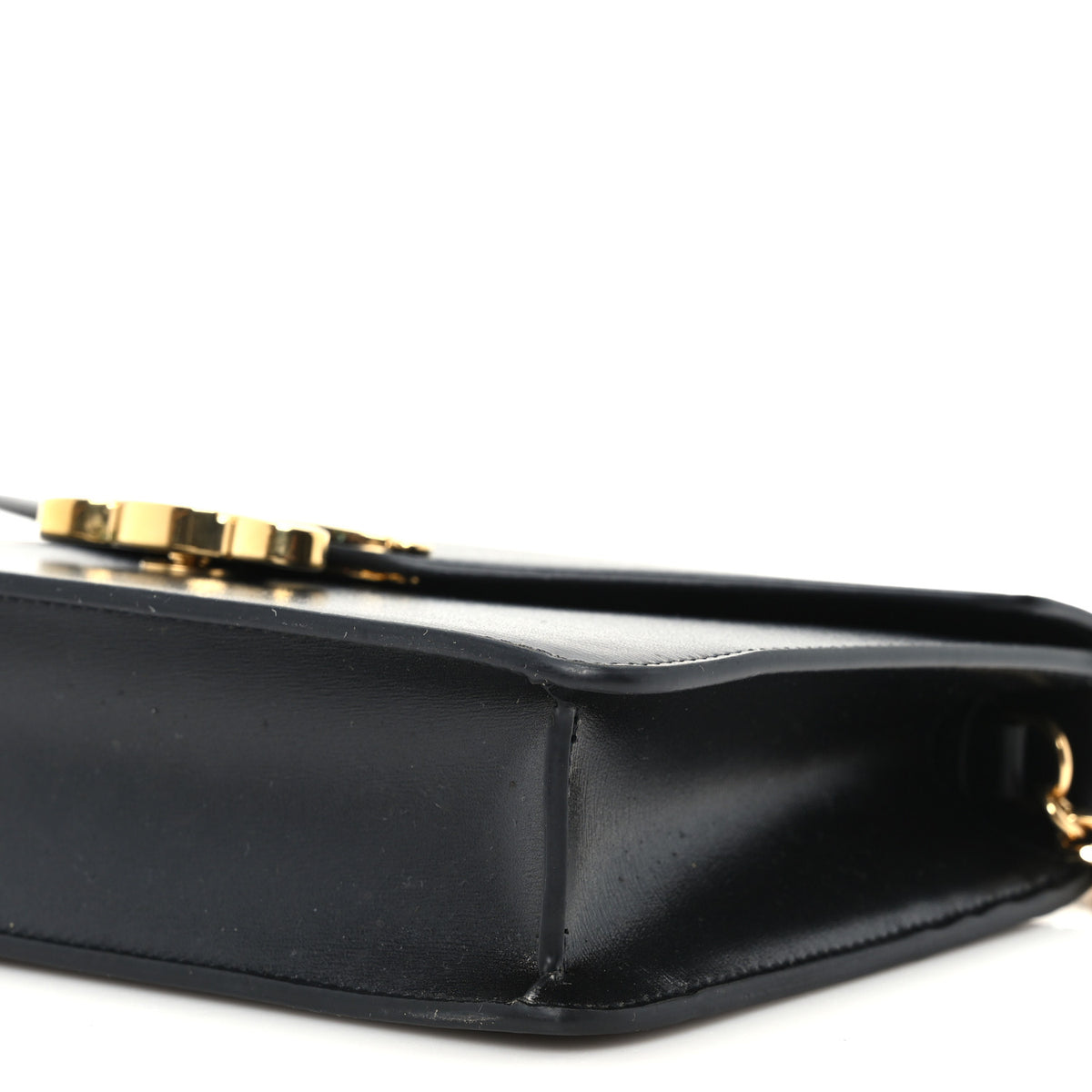 Shiny Calfskin Triomphe Margo Wallet on Chain Black