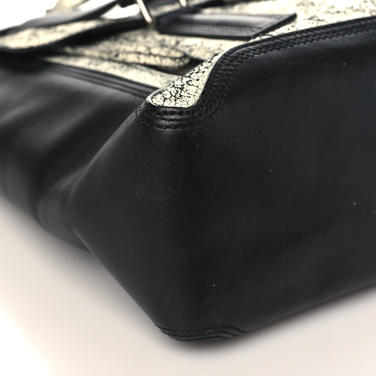 Cracked Lambskin Large Pashli Satchel Black White