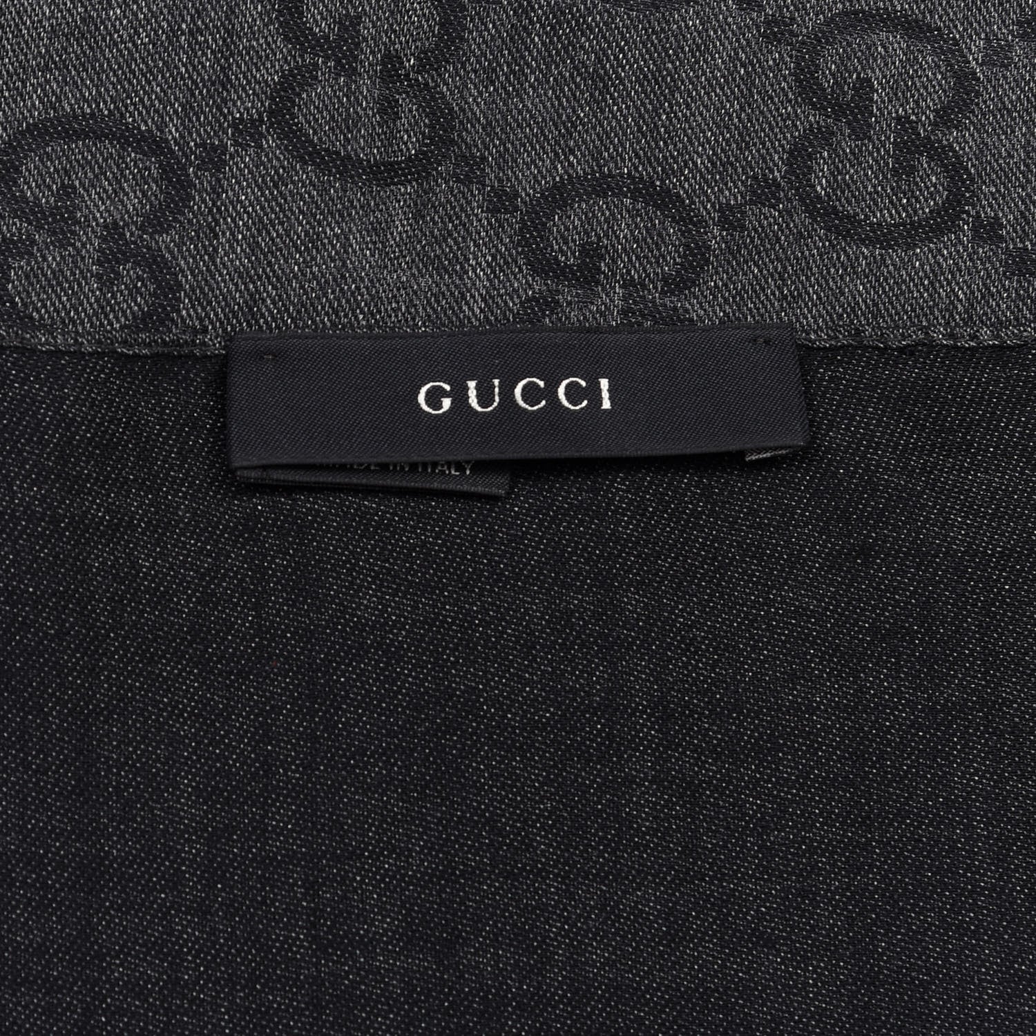 Gucci Wool Silk Jacquard Monogram Fringe Scarf Anthracite Black 4 of 4