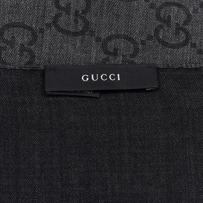 Gucci Wool Silk Jacquard Monogram Fringe Scarf Anthracite Black 4 of 4