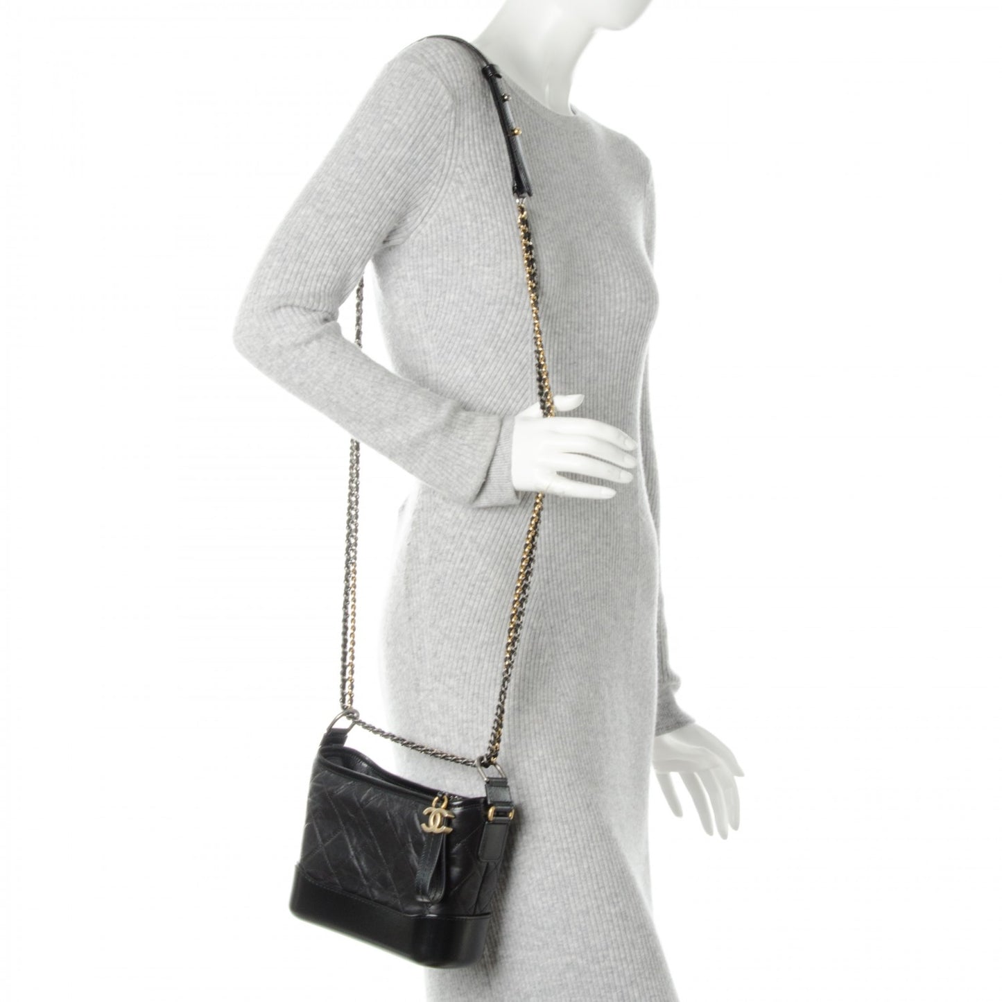 Aged Calfskin Quilted Small Gabrielle Hobo Black