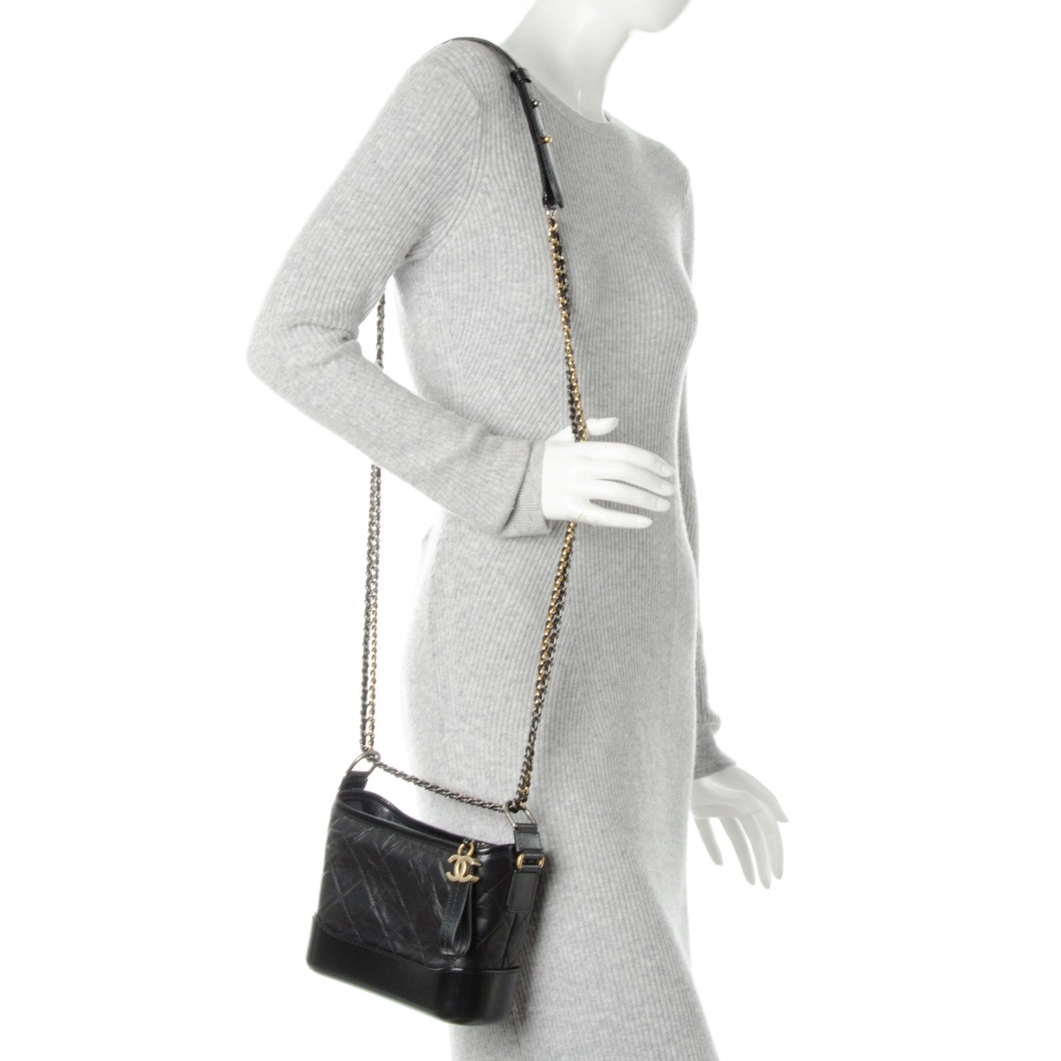 Chanel Aged Calfskin Quilted Small Gabrielle Hobo Black 2 of 8