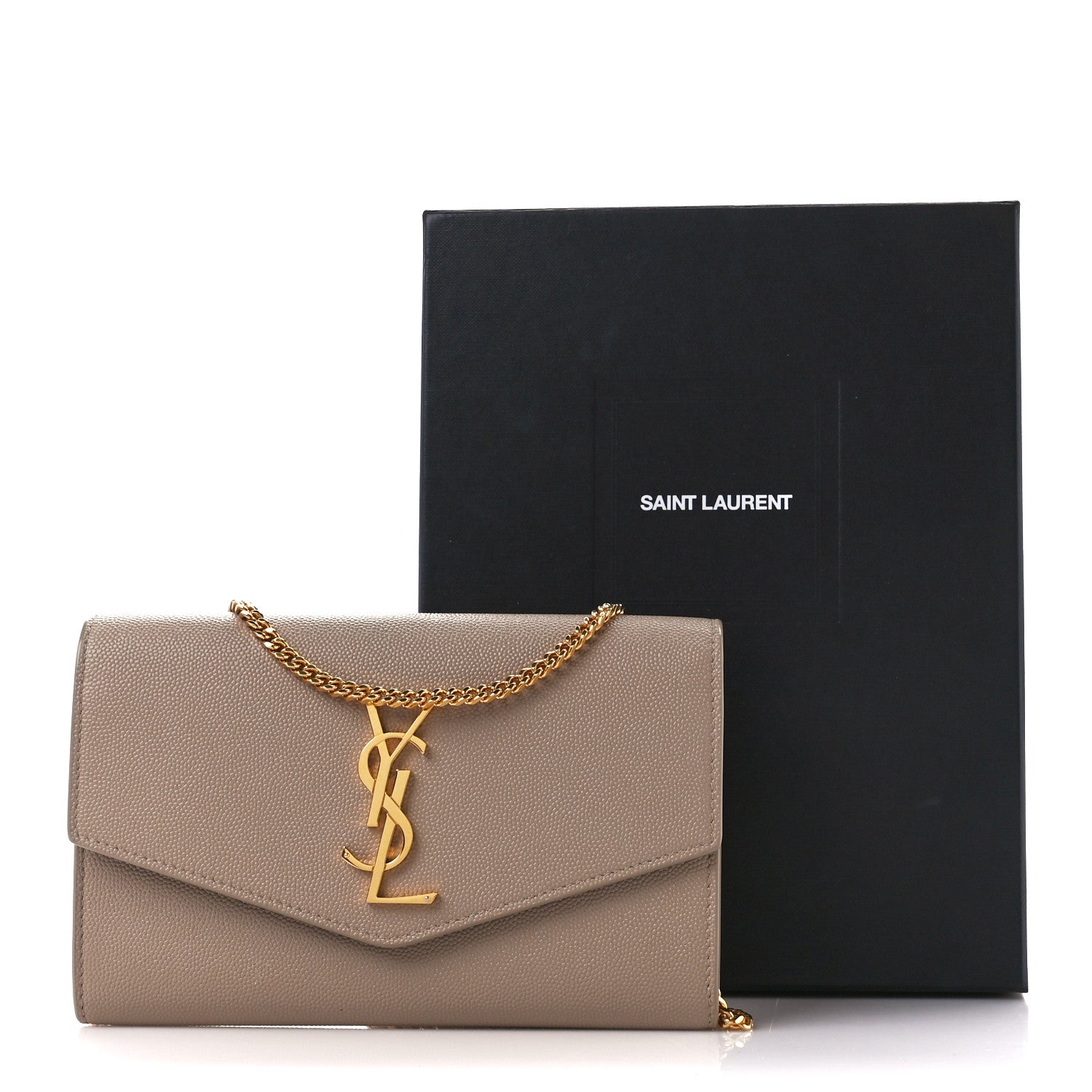 Saint Laurent Grain De Poudre Monogram Uptown Chain Wallet Dark Beige 10 of 10