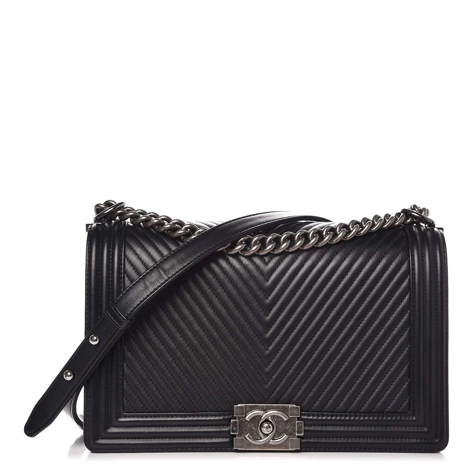 Chanel Calfskin Chevron Quilted New Medium Boy Flap Black 1 of 8